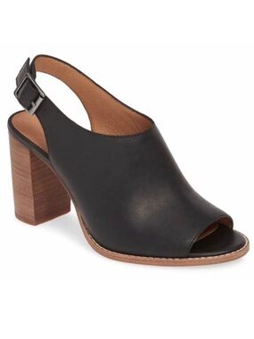 Madewell the cary Black Leather Slingback Block Heel Sandal 9